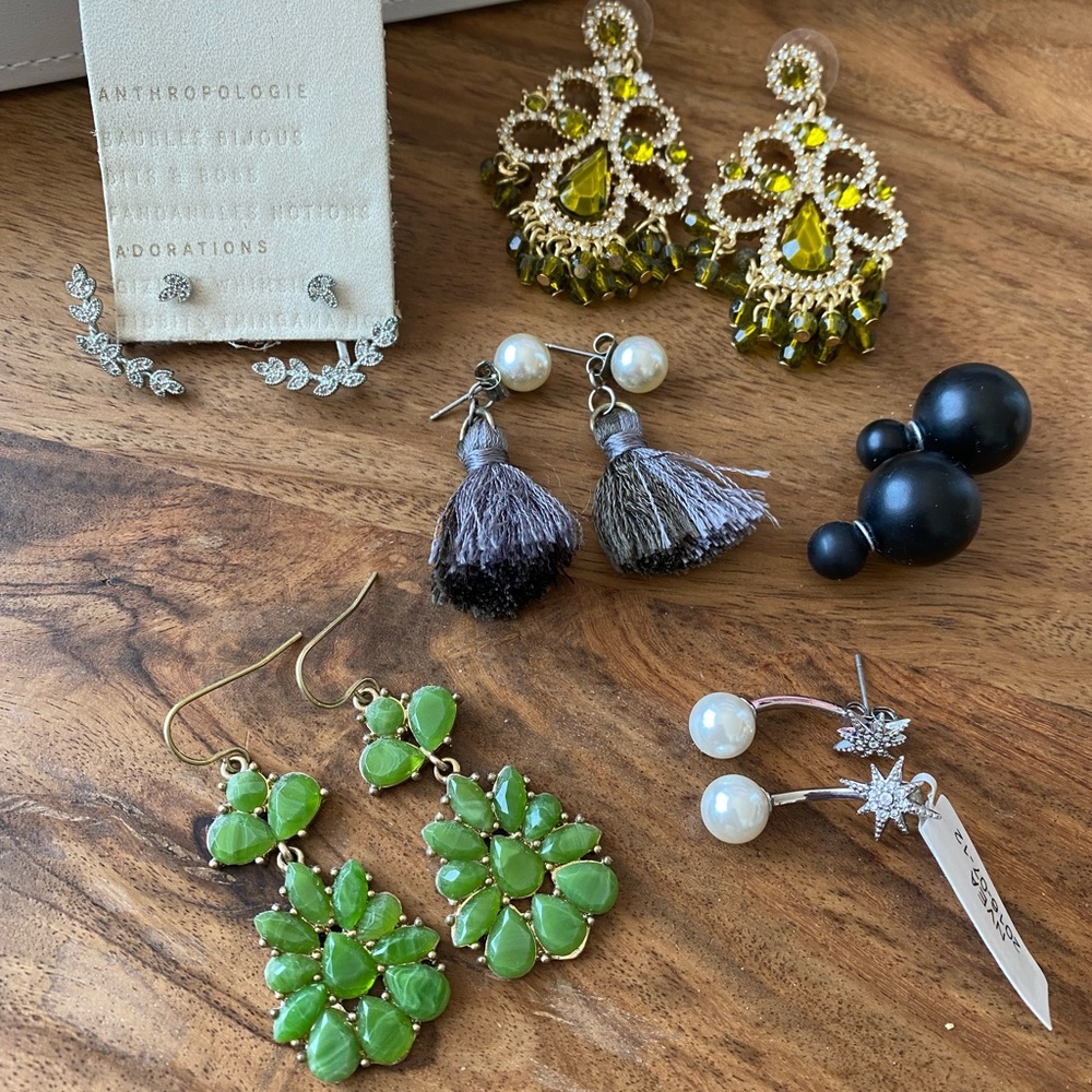 LOT OF NEW AND VINTAGE JEWELRY 6 PAIRS EARRINGS SOLD OUT ANTHROPOLOGIE J CREW